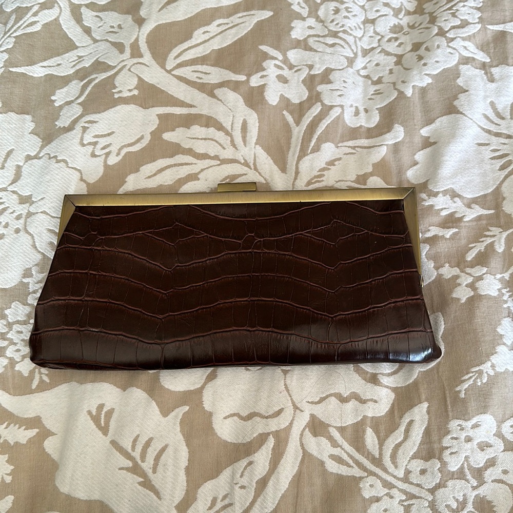 Leather clutch with chain strap